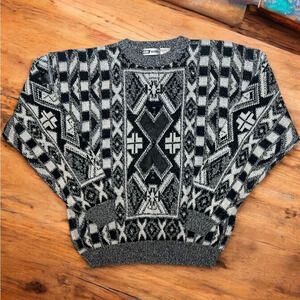 Vintage 80s Geometric Pattern Urban Works Mixed Media Knit Crewneck Sweater